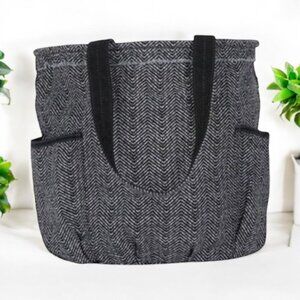 THIRTYONE Metro Tote Bag Herringbone Side Pockets Black White FAST SHIP